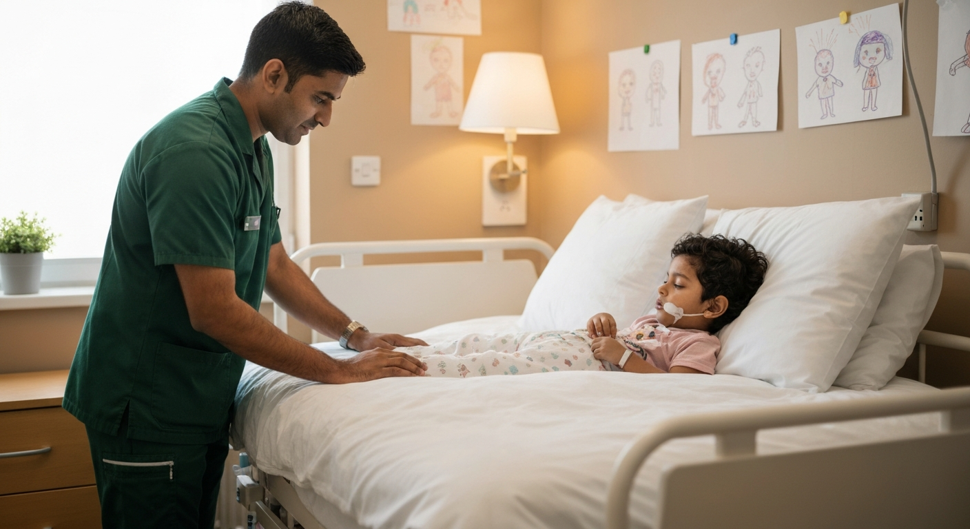 Kope Medics paediatric care specialist attending to a young child with complex needs at home in London — enquire about children's care