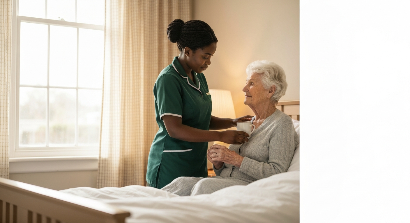 Kope Medics home carer assisting an elderly woman with her morning routine in London — enquire about home care