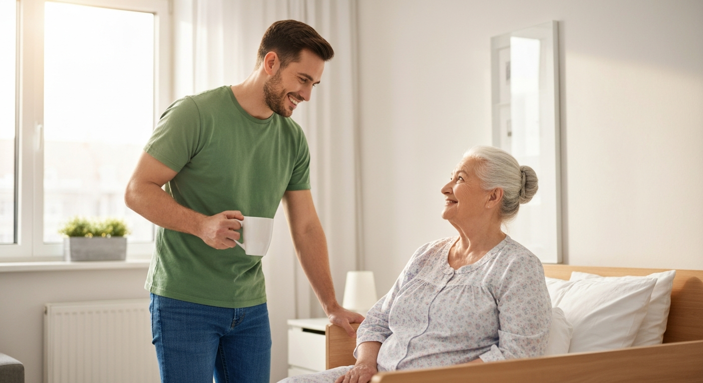 Kope Medics home carer preparing a meal for an elderly woman in her London home — domiciliary care service