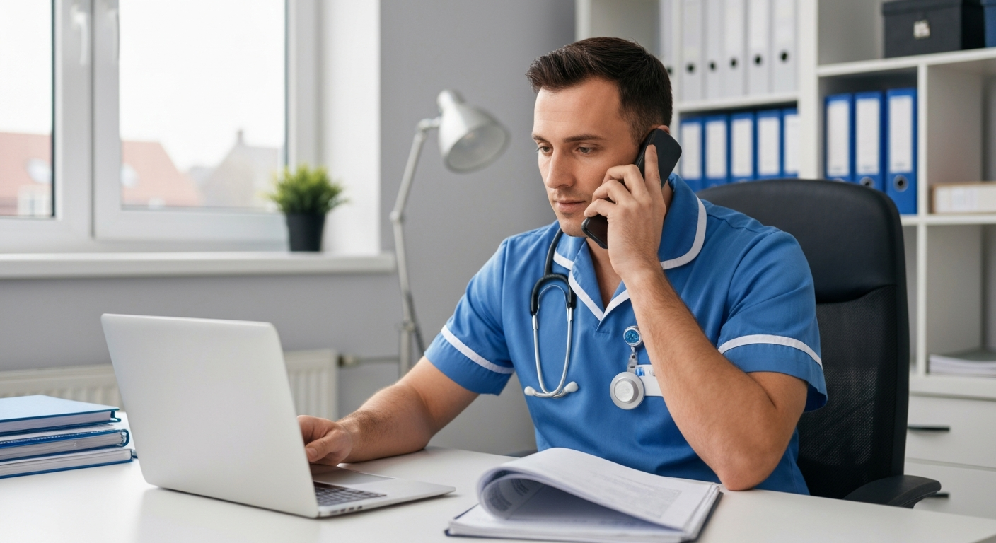 Community psychiatric nurse making a mental health support referral to Kope Medics in London