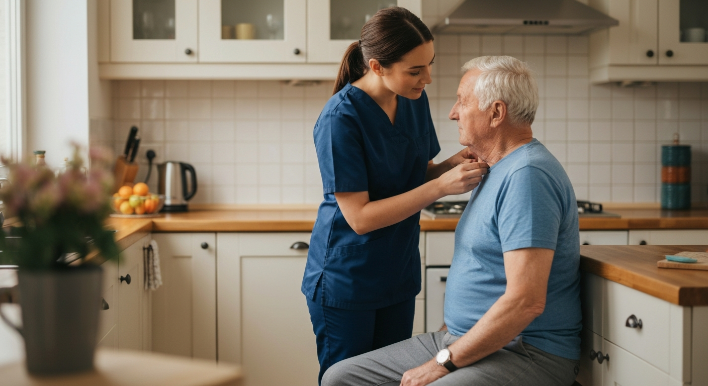 Kope Medics carer providing home care and meal support for an elderly woman in London